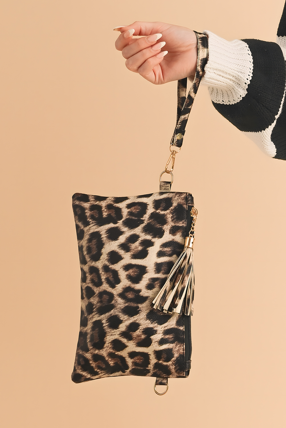 Chestnut Leopard/Cow Print Wrist Strap Zipped Wallet - loveforevers