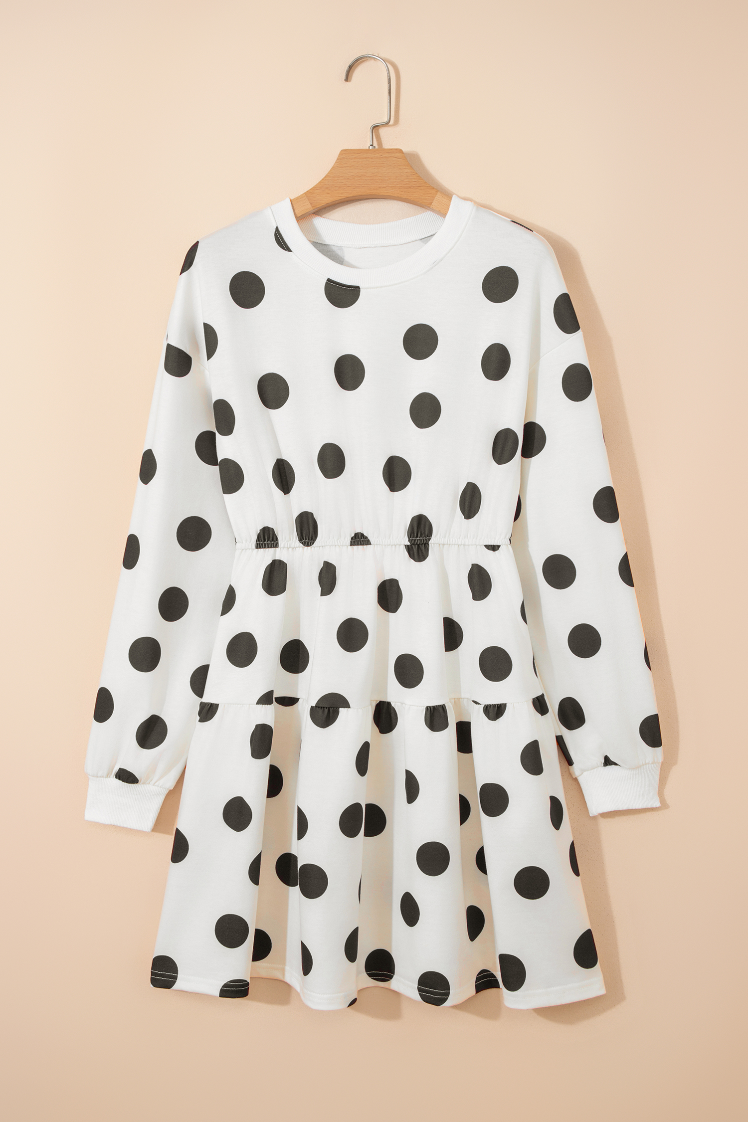 Beige Polka Dot Print Drop Shoulder Pullover Drawstring Jogger Pant Set - loveforevers