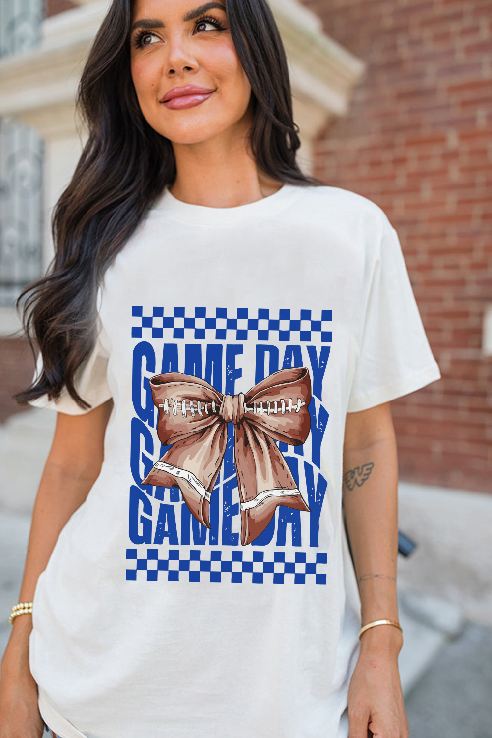 White Rugby Bowknot GAME DAY Graphic Tee - loveforevers