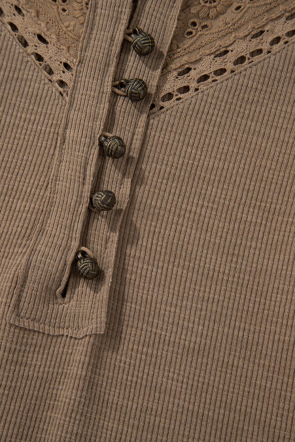Chestnut Anglaise Broider Ribbed Long Sleeve Top - loveforevers