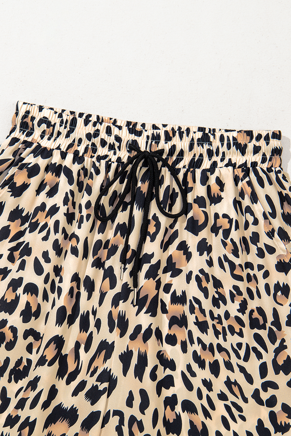 Parchment Leopard Drawstring Elastic Waistband Flowy Wide Leg Pants - loveforevers