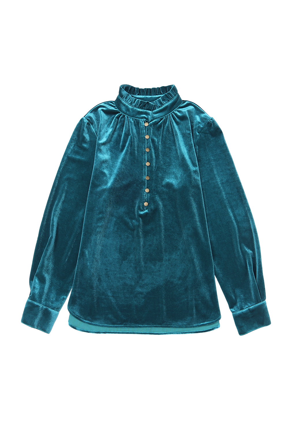 Burgundy Frilled Neck Buttoned Front Velvet Top - loveforevers