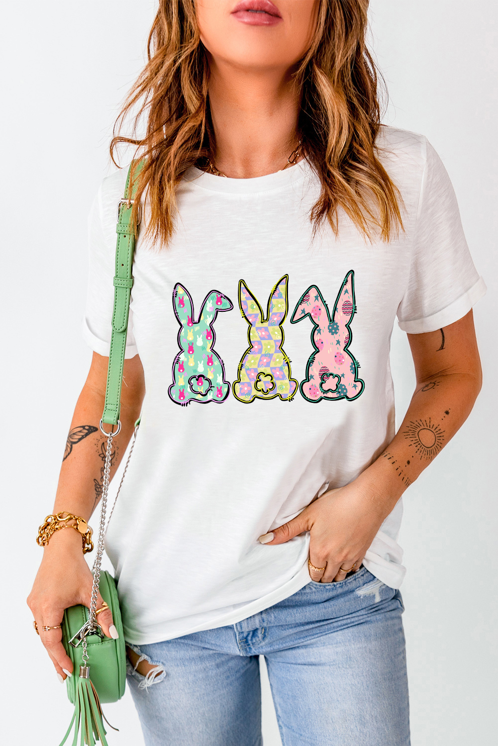 White Easter Bunny Graphic Crewneck Tee - loveforevers