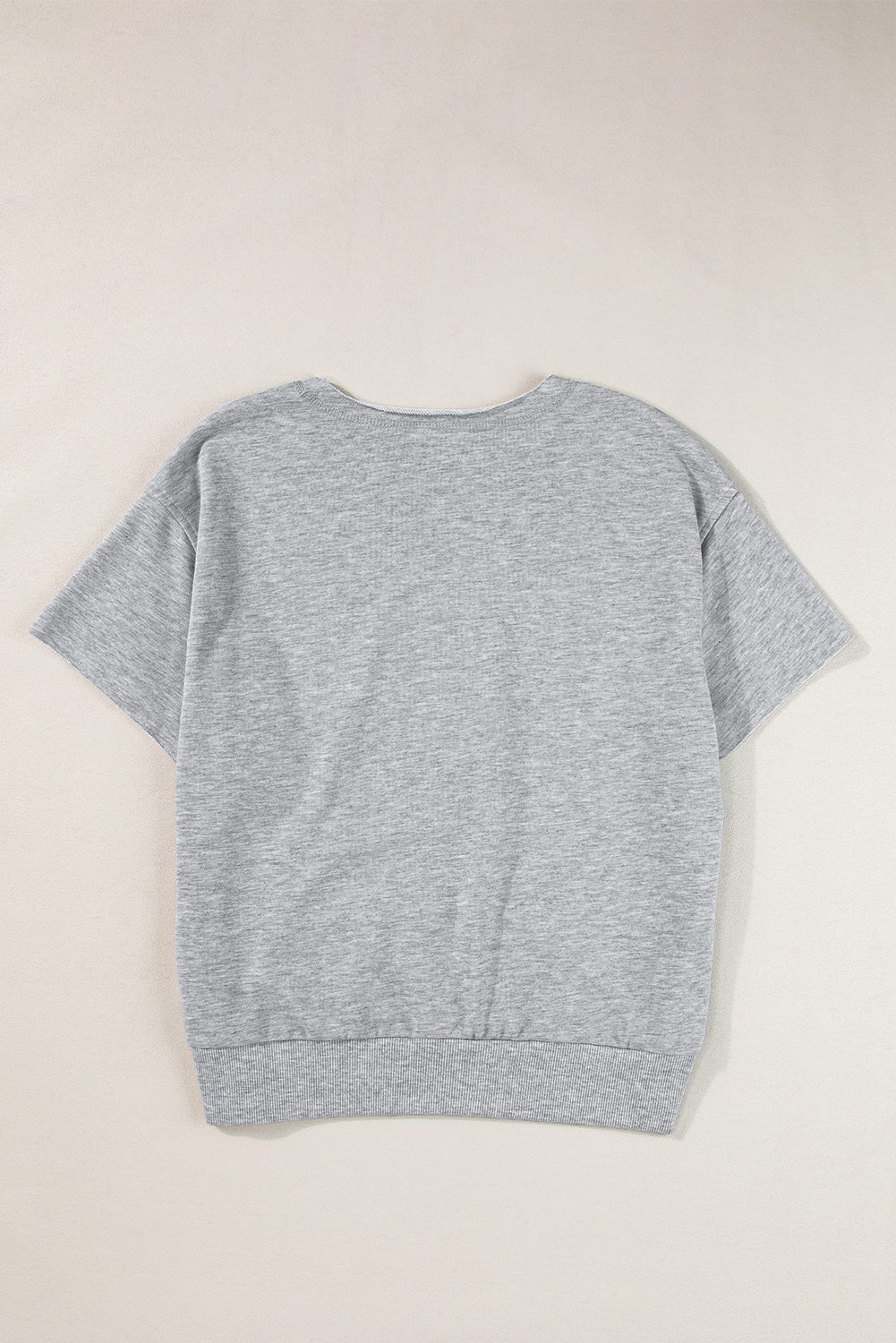 Light Grey USA Lettering Patch Notched Neck Loose Tee - loveforevers