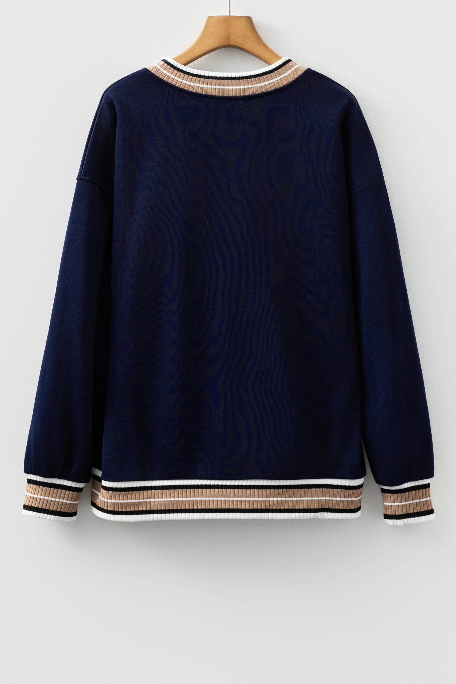 Gray Varsity Contrast Striped Trim V Neck Sweatshirt - loveforevers