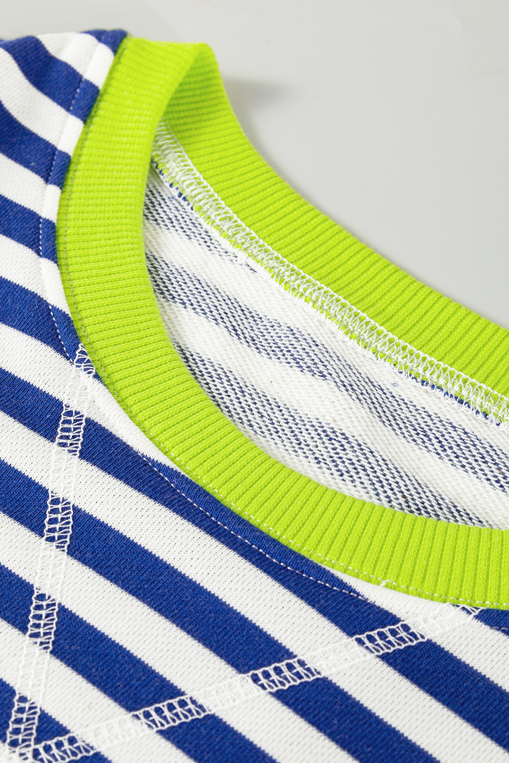 Red Stripe Contrast Ribbed Trim Crossed Stitch Drop Shoulder Sweatshirt - loveforevers