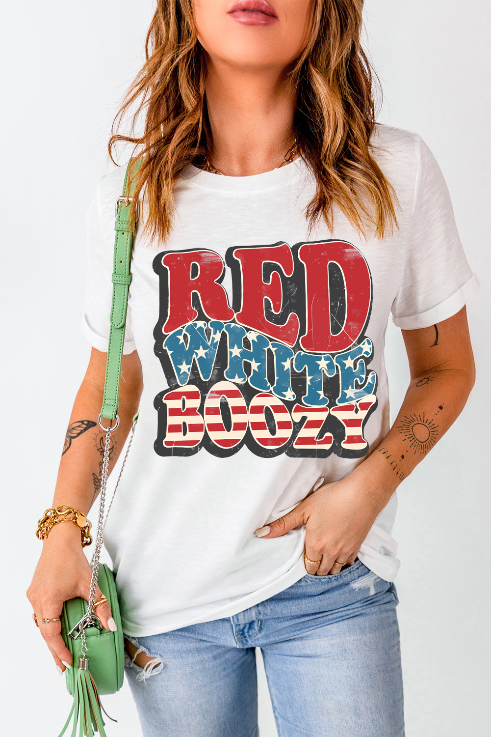 White RED WHITE BOOZY Stars and Stripes Graphic T Shirt - loveforevers
