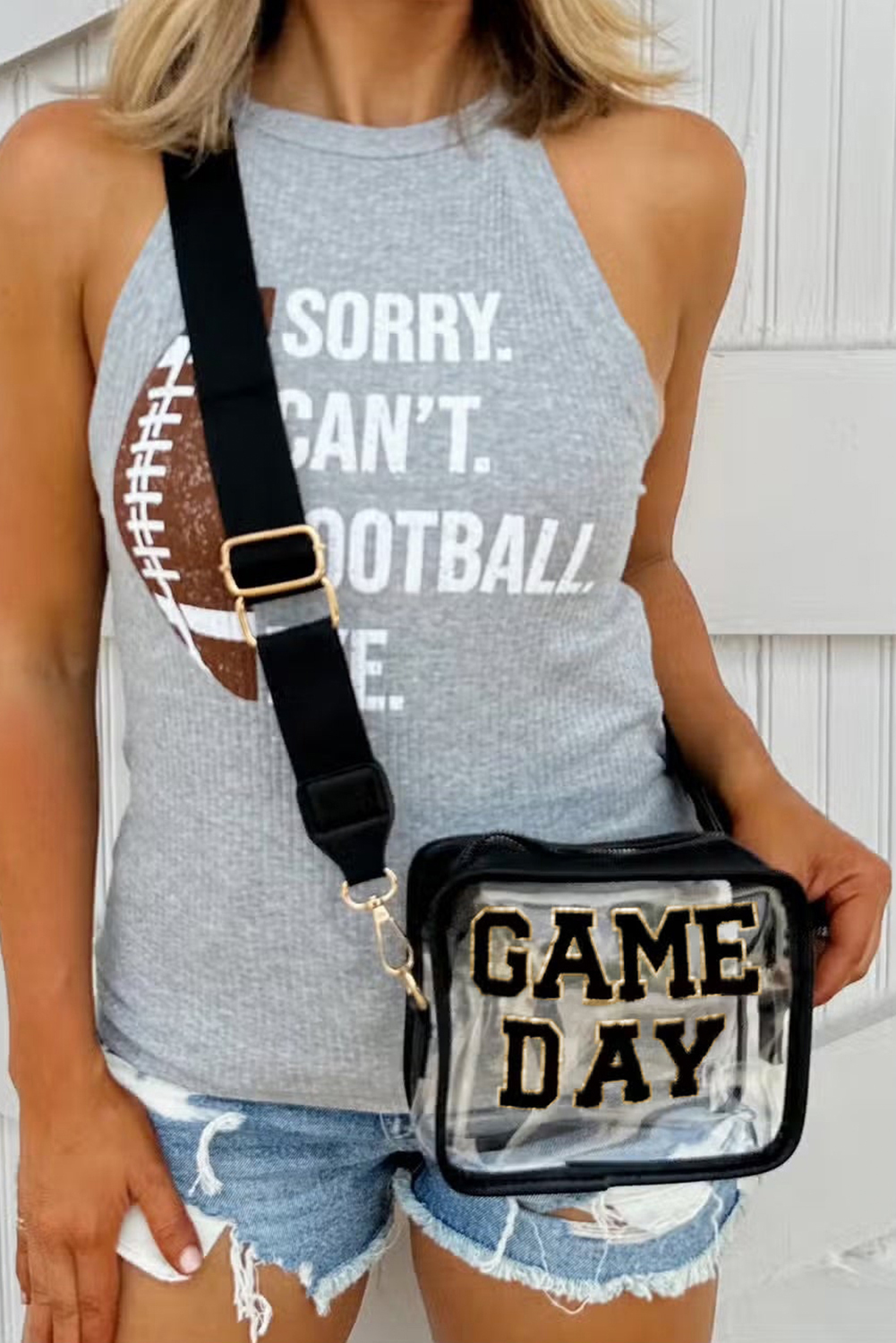 Black GAME DAY Rugby Football Clear Shoulder Bag - loveforevers