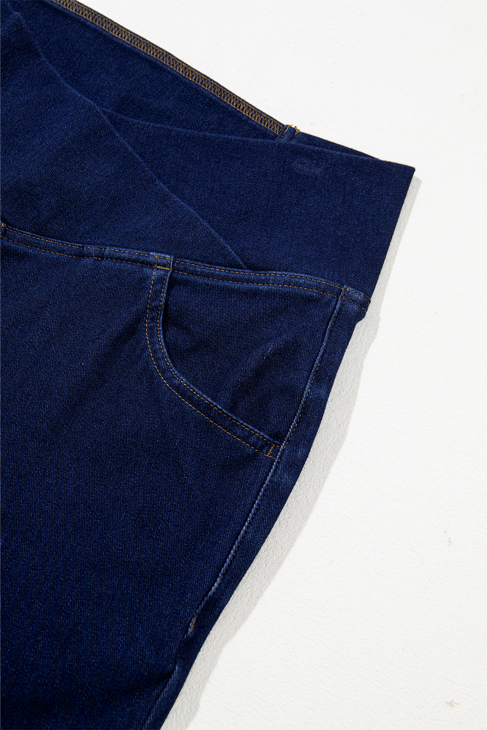 Dusk Blue Solid Crossed Waist High Elastic Fit Flare Knit Jeans - loveforevers