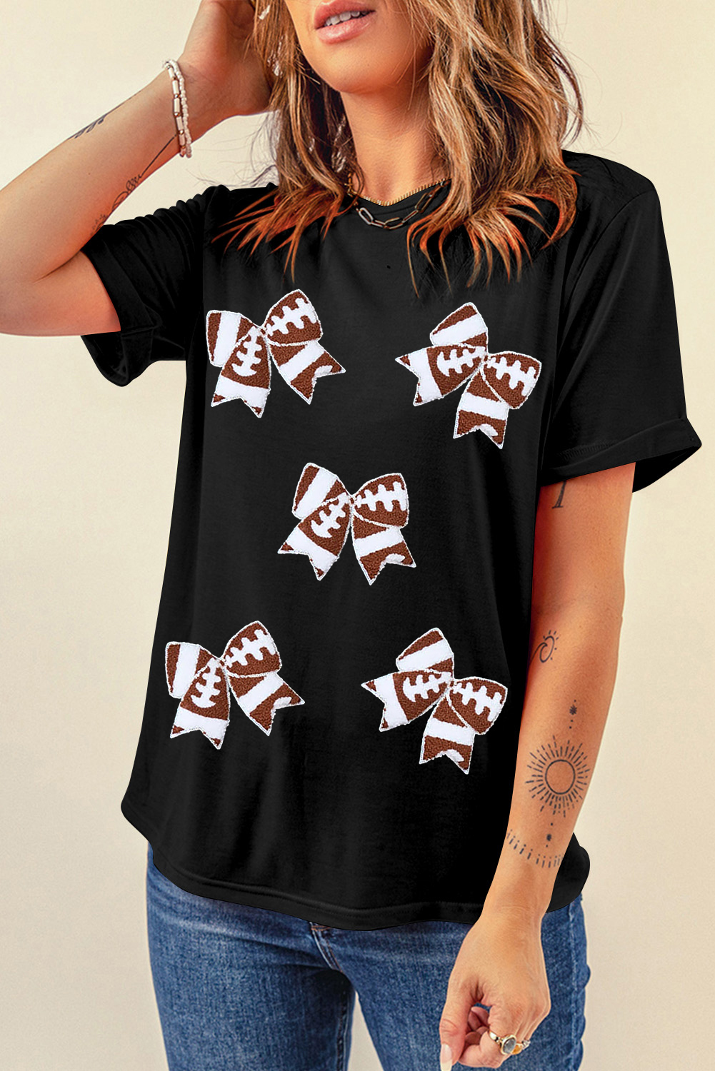 Black Rugby Football Bowknot Pattern Game Day T Shirt - loveforevers