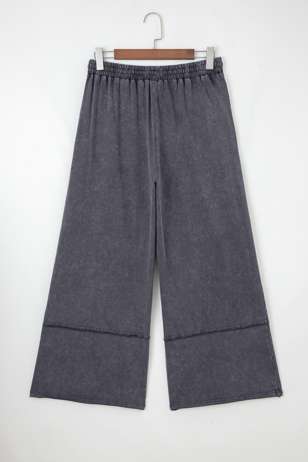 Light Grey Flower Patch Mineral Washed Terry Knit Cropped Wide Leg Pants - loveforevers