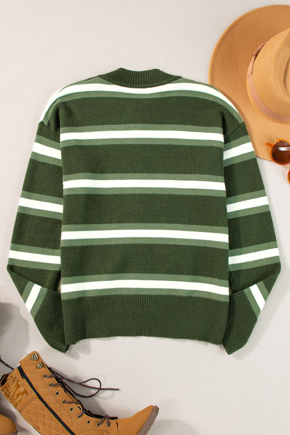 Green Stripe Drop Shoulder Buttons Cardigan Sweater - loveforevers