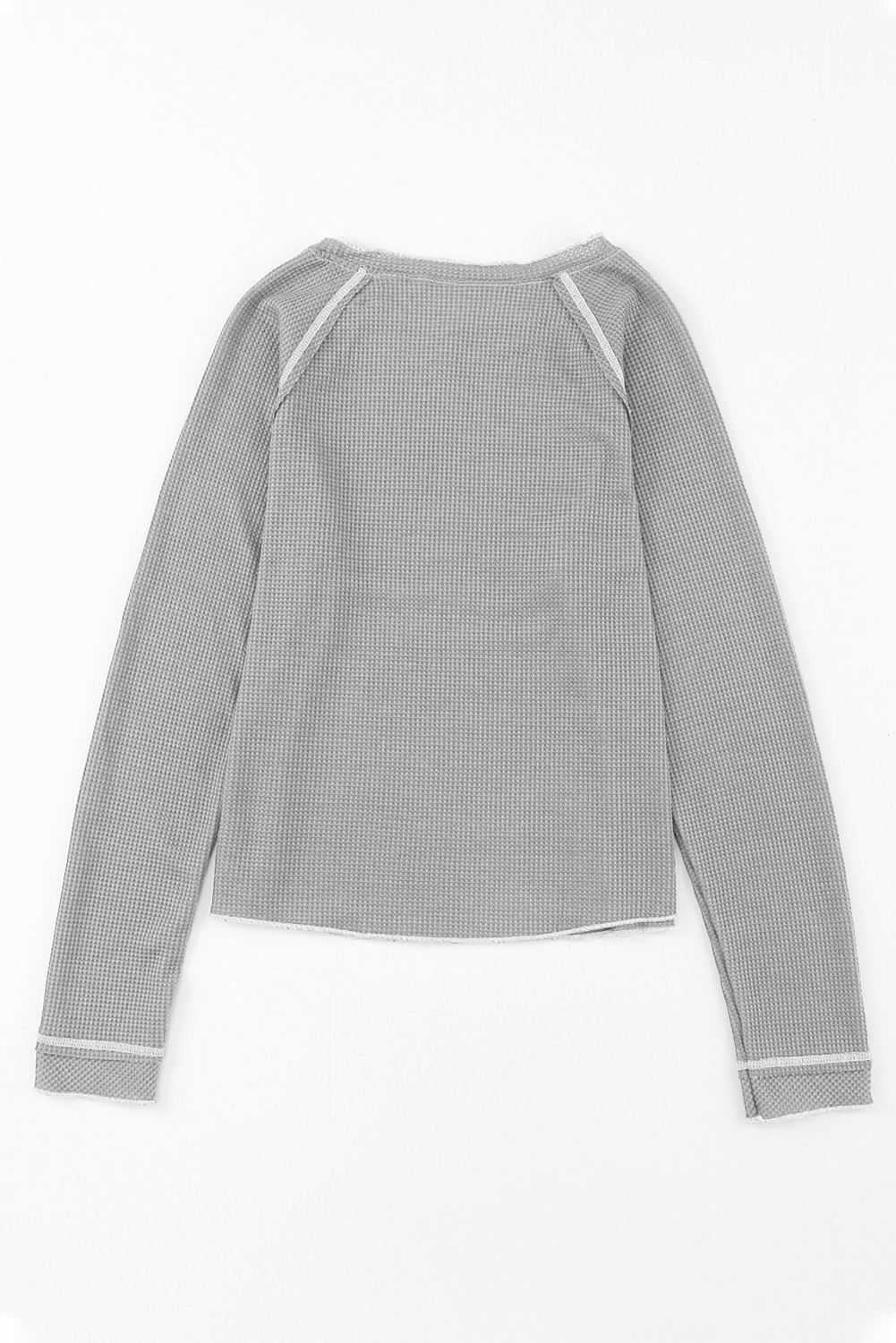Smoke Gray Textured Round Neck Long Sleeve Top - loveforevers