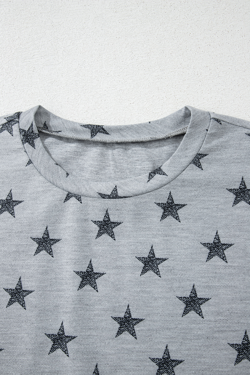 Gray Star Print Tiered Ruffled Sleeve Crew Neck T Shirt - loveforevers