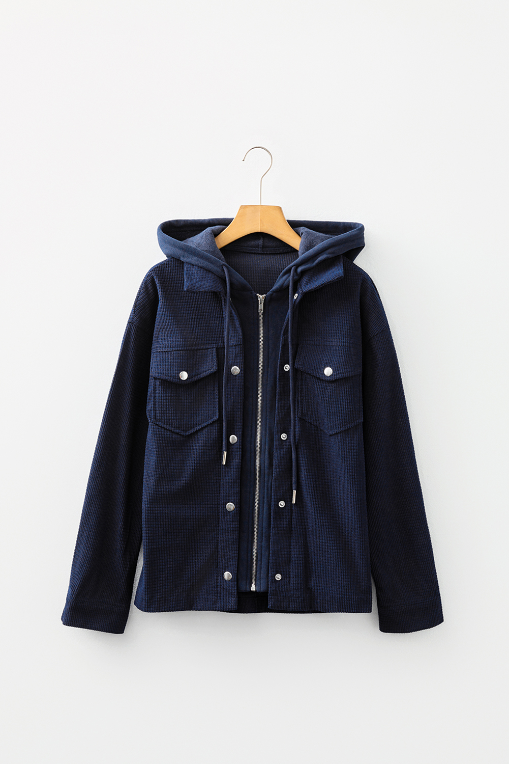 Sail Blue 2 in 1 Thermal Knit Textured Hooded Jacket - loveforevers