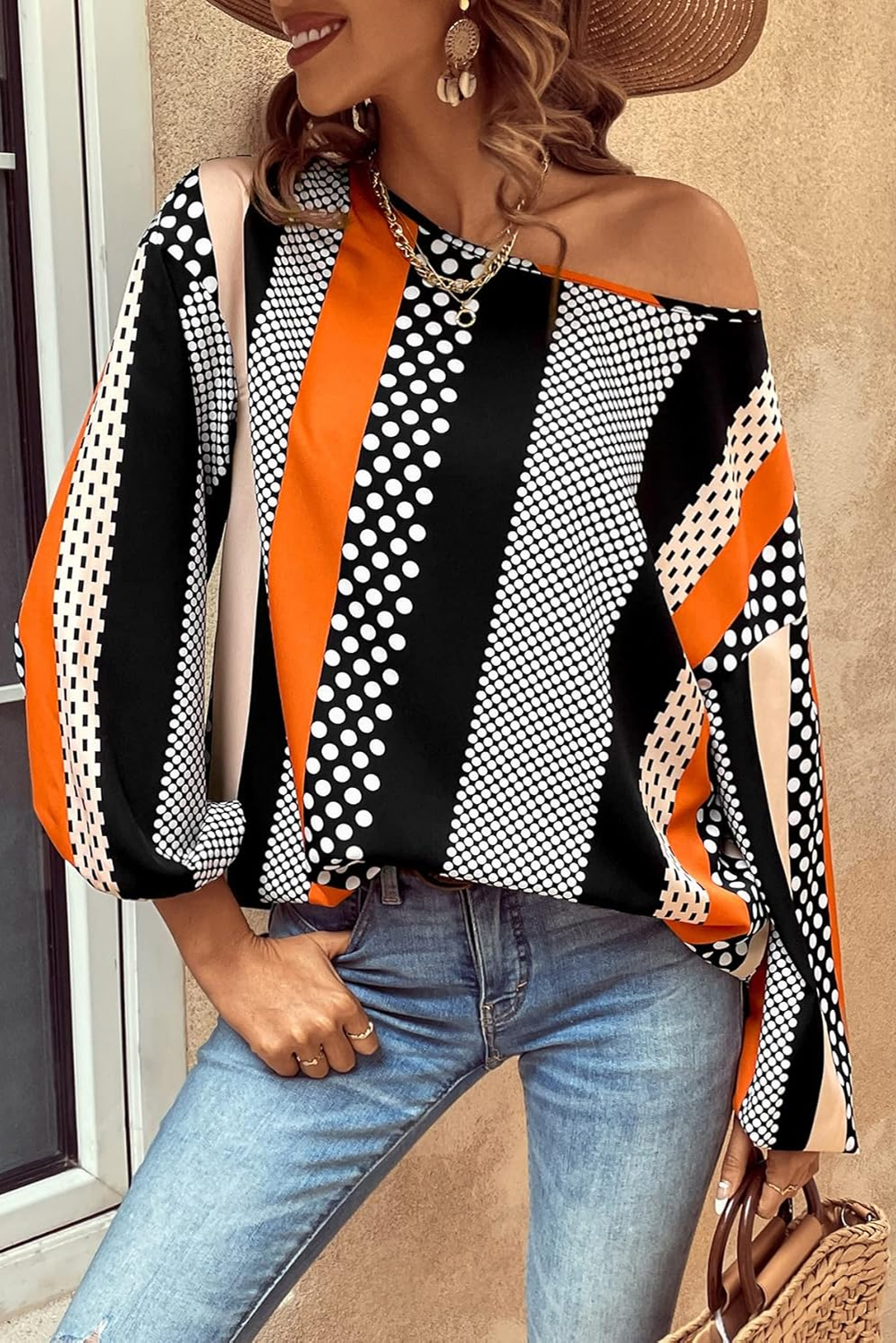 Black Striped Polka Dot Print Ruffled Hem V Neck Mini Dress - loveforevers