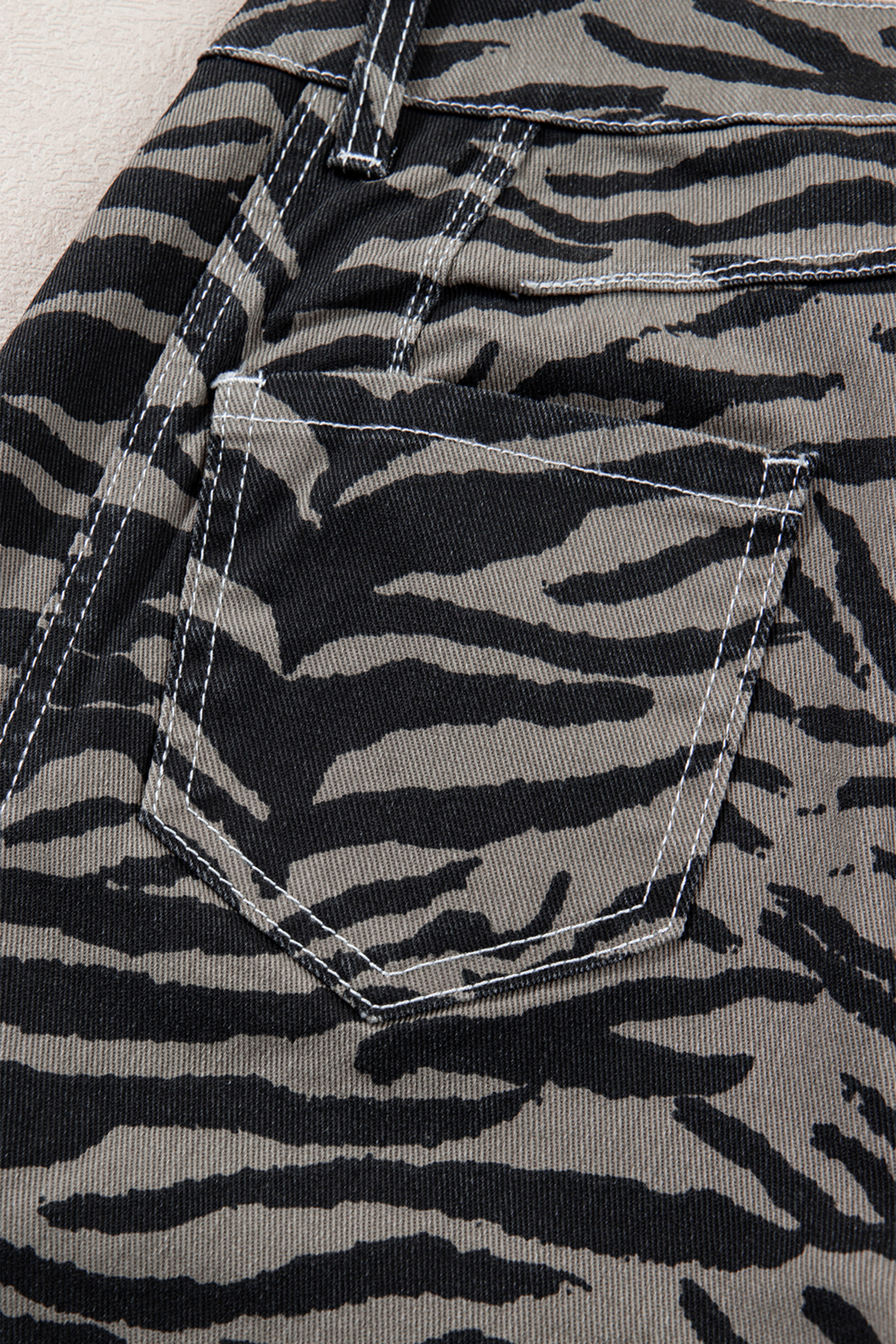 Gray Zebra Stripe Printed Wide Leg Jeans - loveforevers
