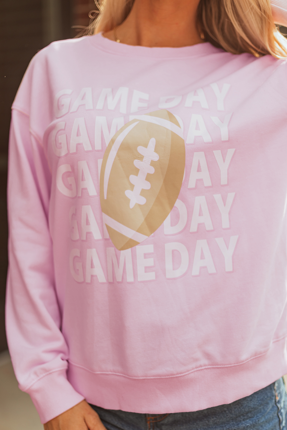Pink GAME DAY Football Rugby Print Casual Sweatshirt - loveforevers