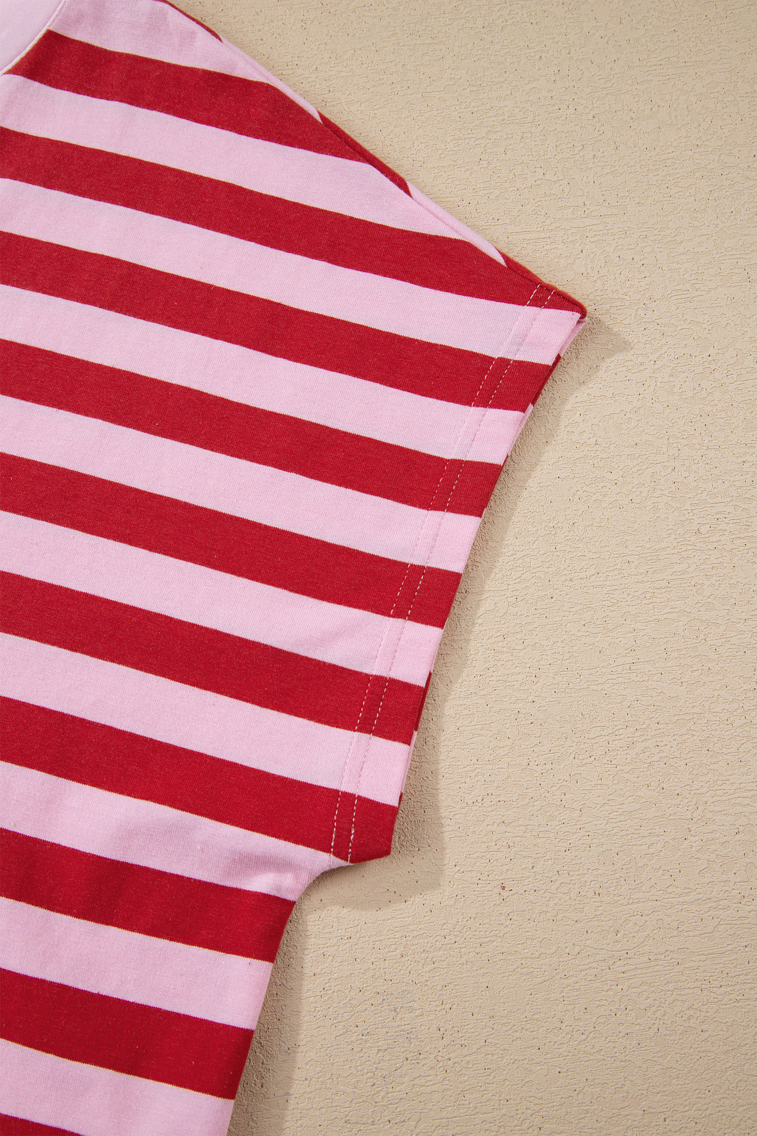 Pink Stripe Split V Neck Casual T Shirt - loveforevers