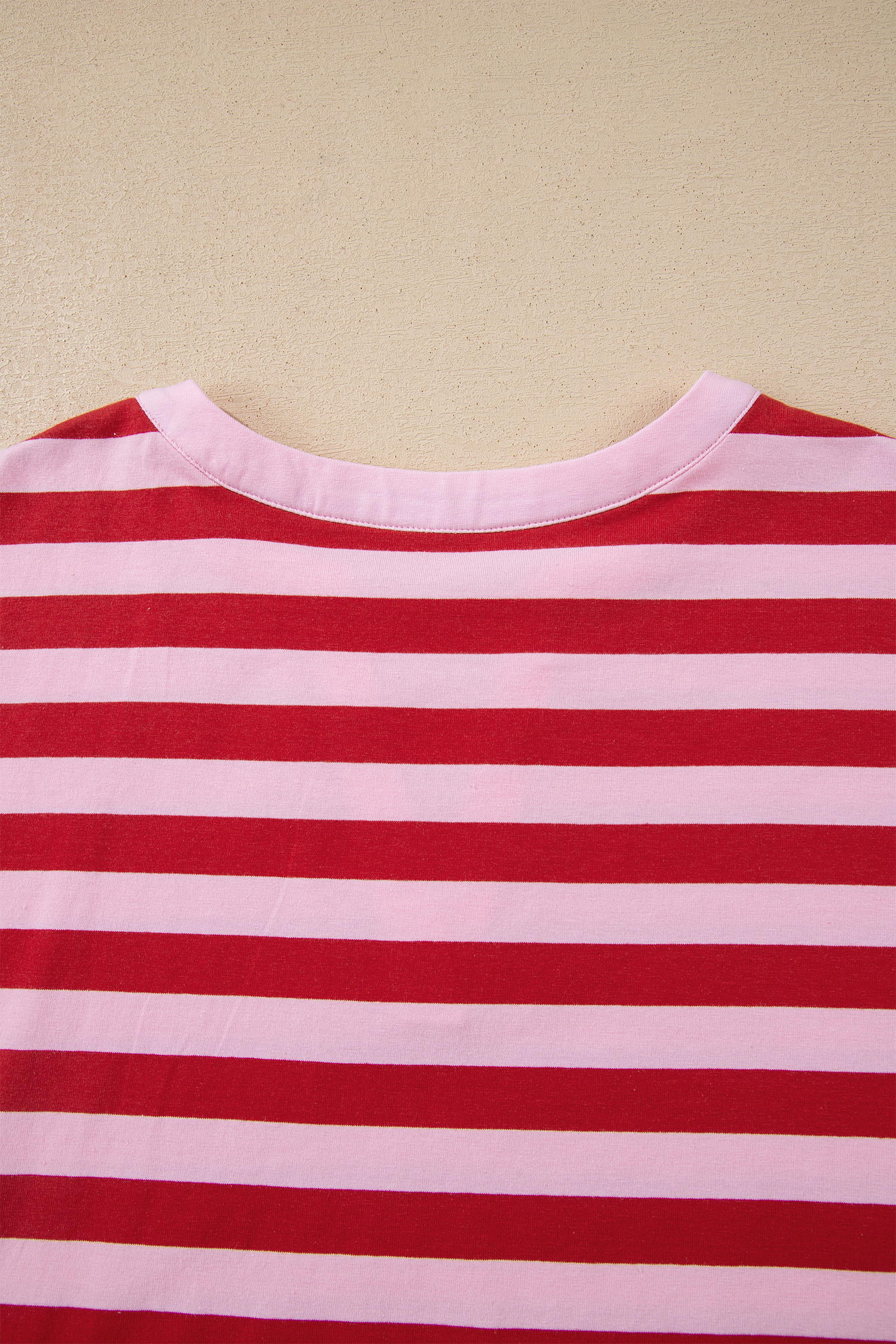 Pink Stripe Split V Neck Casual T Shirt - loveforevers