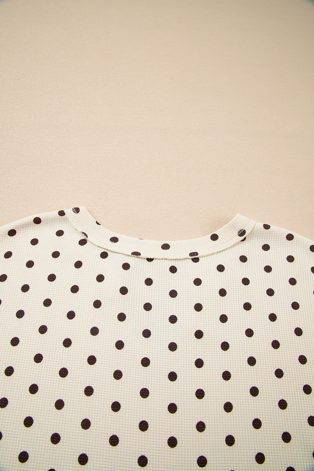 White Polka Dot Print Notched Neck Long Sleeve Top Drawstring Jogger Pants Waffle Knit Lounge Set - loveforevers