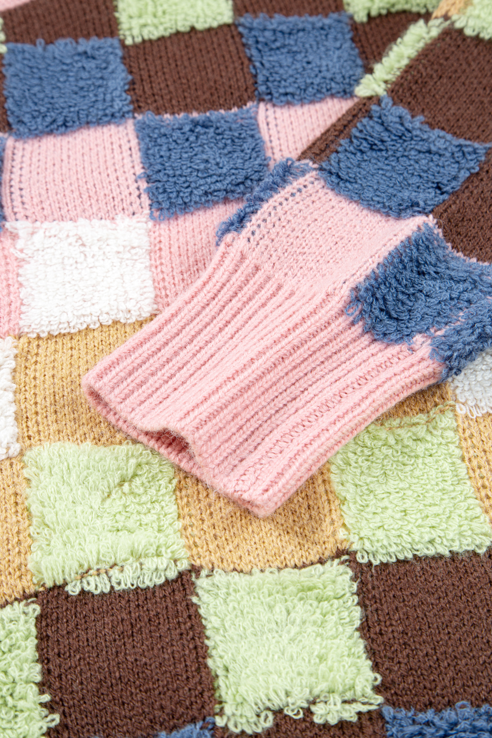 Multicolour Plush Checkered Pattern Button Front Cardigan Sweater - loveforevers