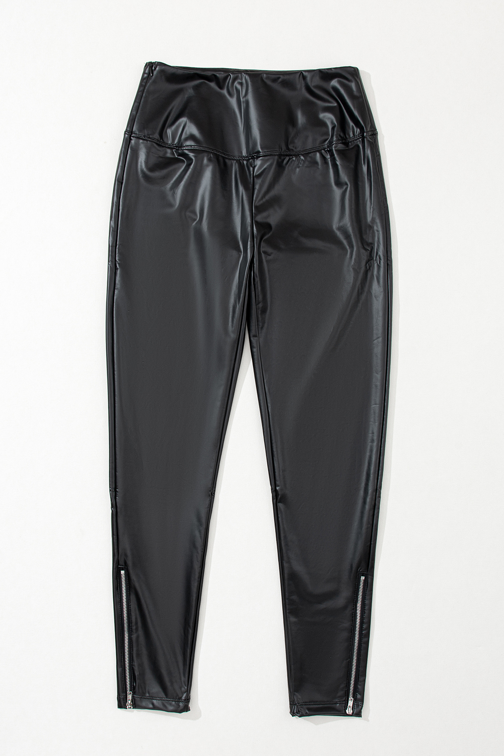 Black Faux Leather Zipped Detail Leggings - loveforevers