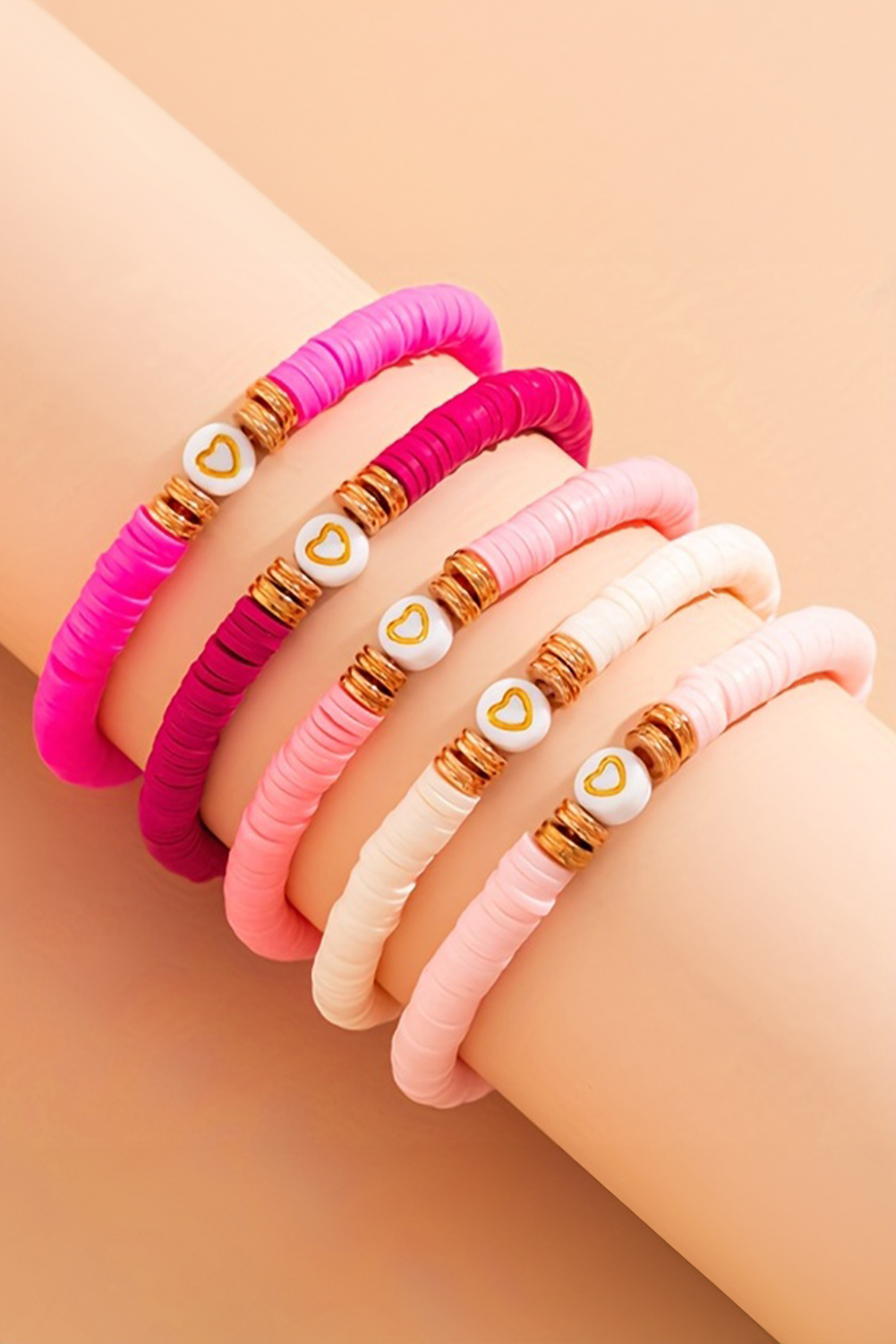 Peach Blossom 5Pcs Valentine Heart Beaded Bracelet - loveforevers