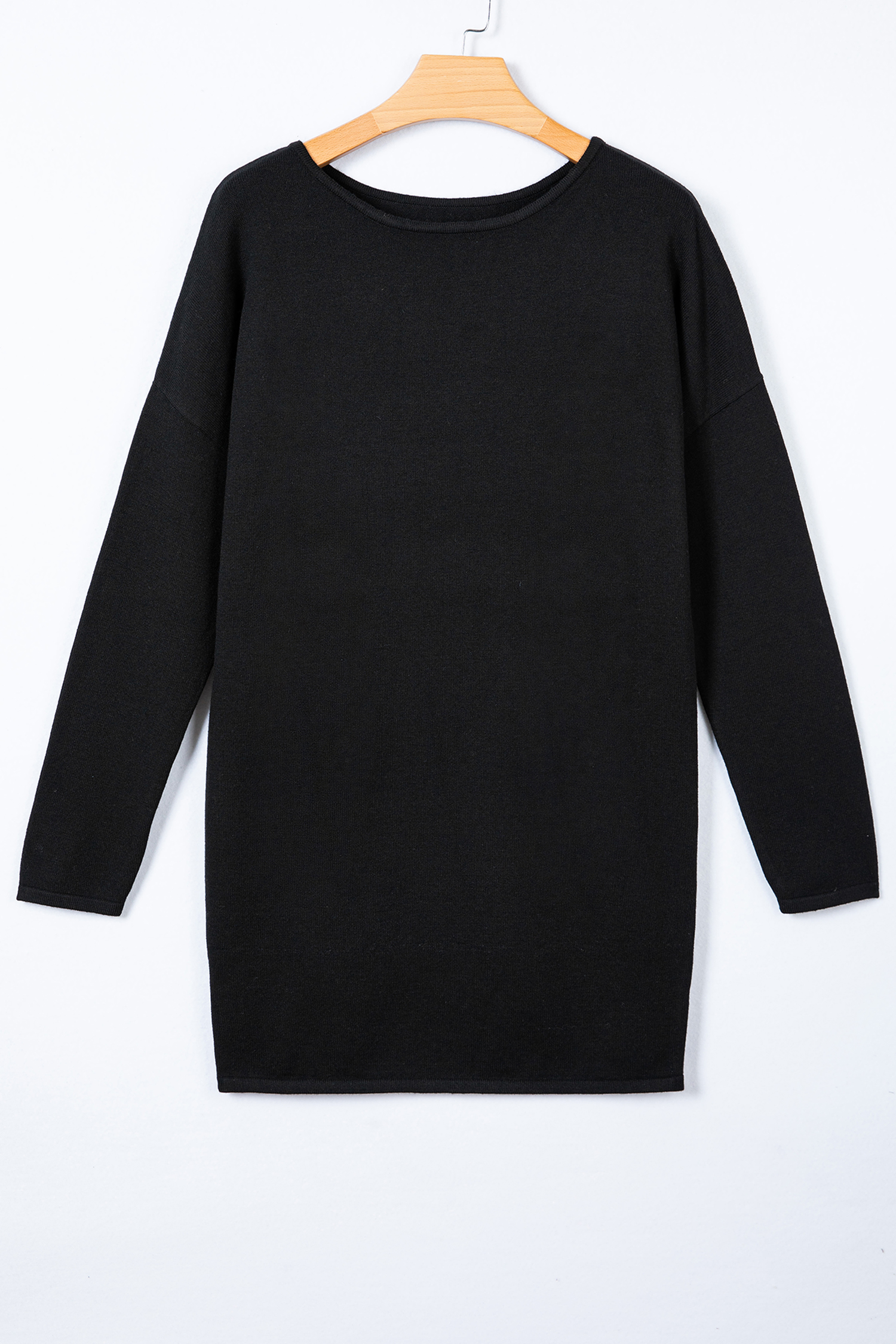 Black Asymmetric Neck Batwing Sleeve Shift Mini Sweater Dress - loveforevers