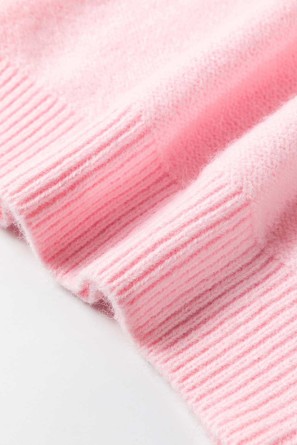 Pink Knitted Flower Pattern Ribbed Edge Sweater - loveforevers