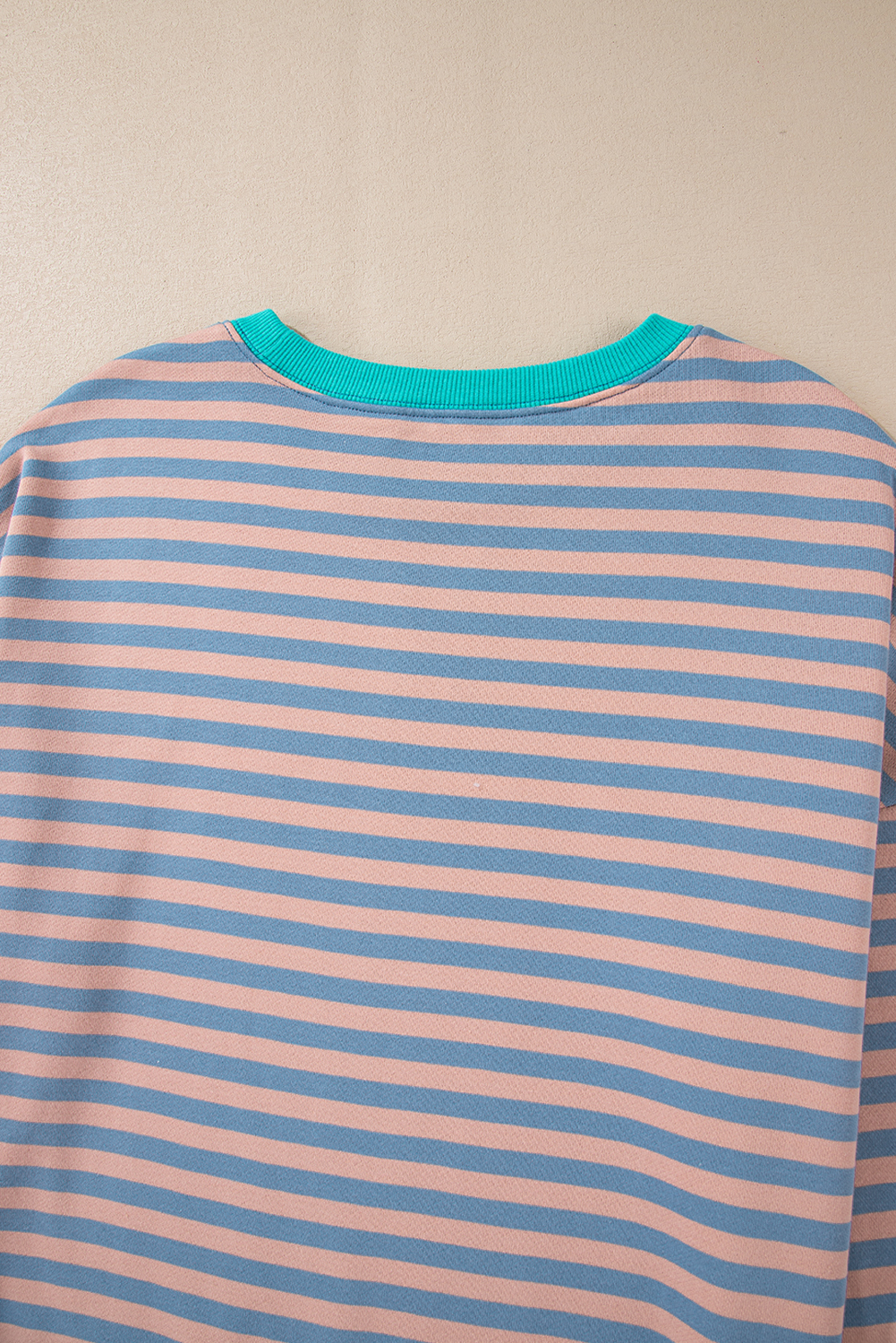 Red Stripe Contrast Ribbed Trim Crossed Stitch Drop Shoulder Sweatshirt - loveforevers