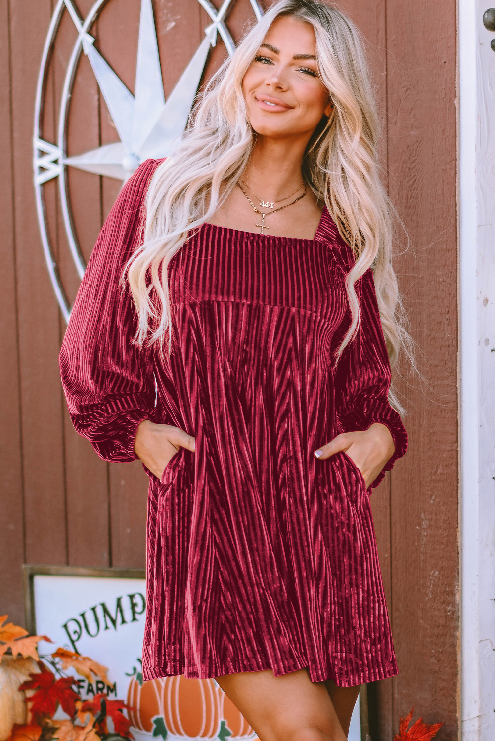 Red Tie Back Square Neck Velvet Babydoll Dress - loveforevers