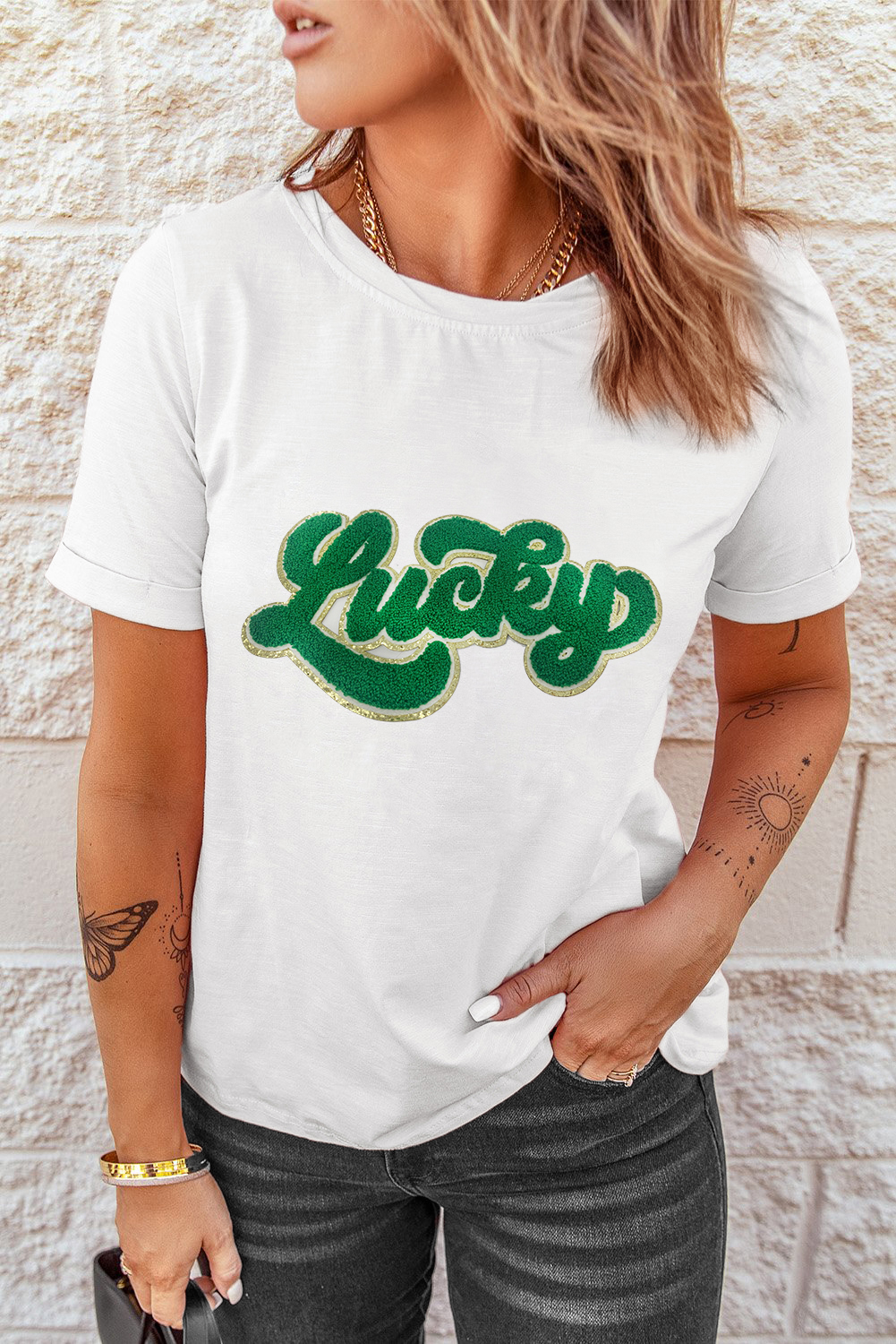 Black St. Patricks Lucky Clover Print O Neck T Shirt - loveforevers