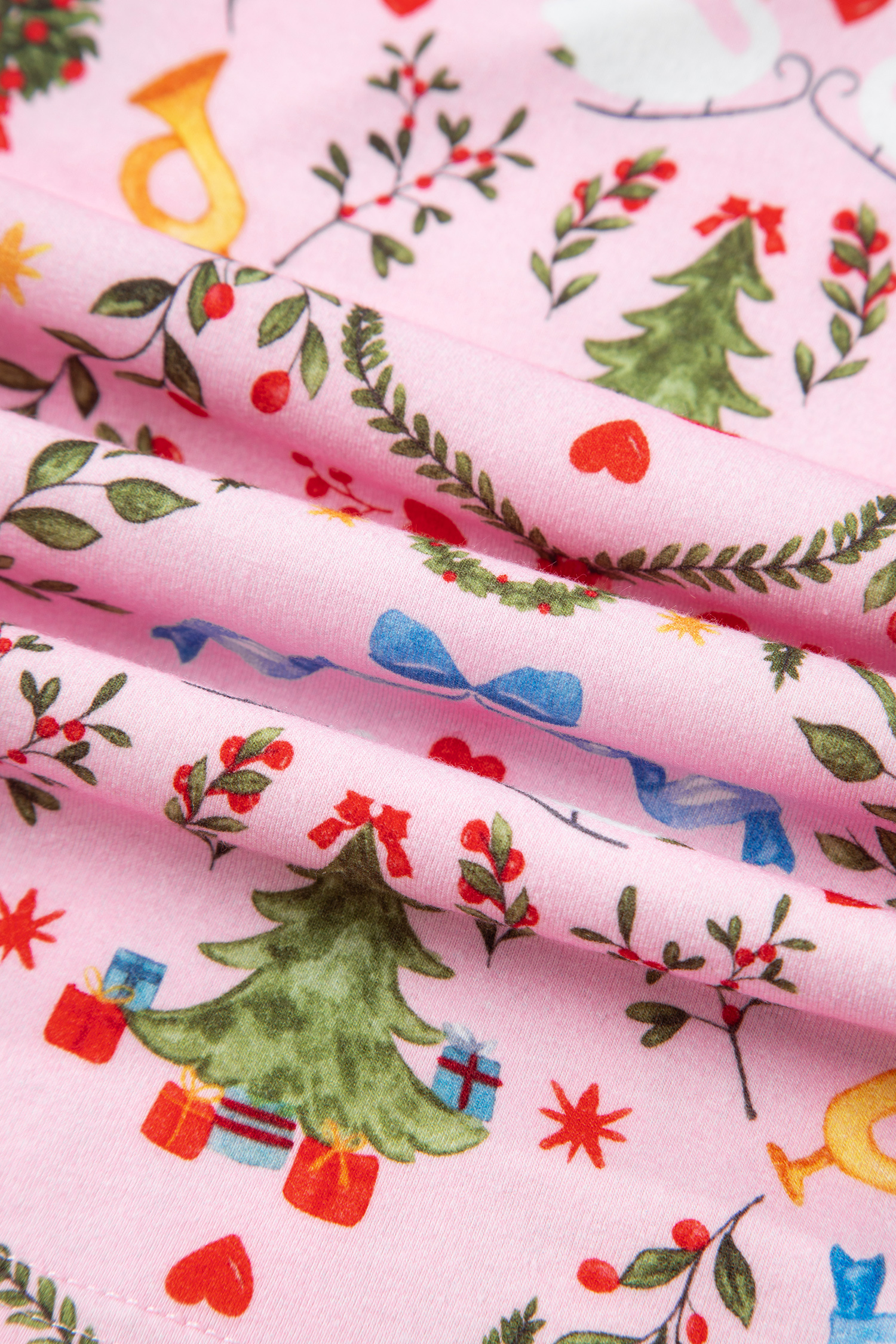 Pink Nutcracker Doll Christmas Print Ribbon Tie Waist Short 2pcs Pajama Set - loveforevers