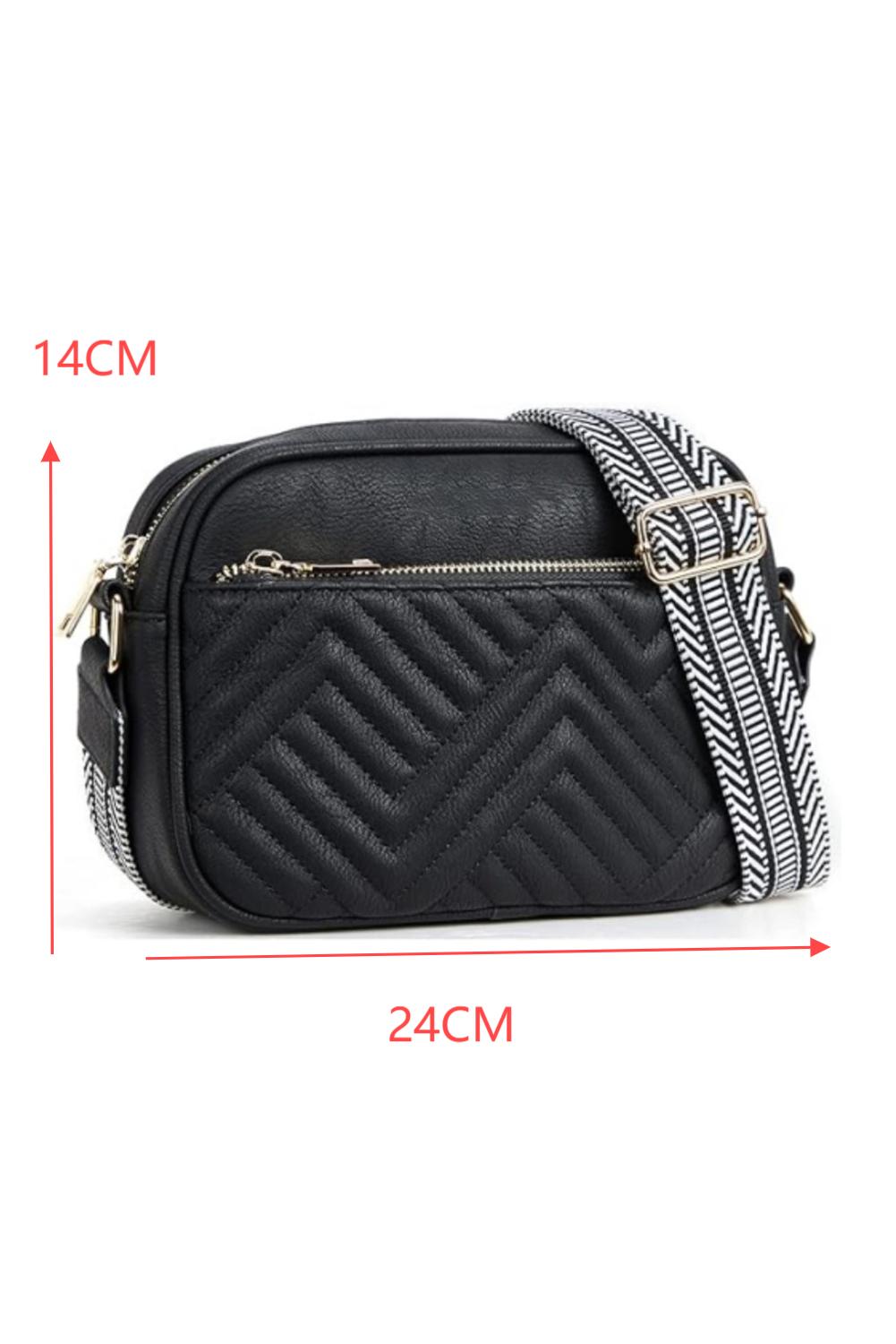 Black Quilted Faux Leather Crossbody Bag 22*6*16cm - loveforevers
