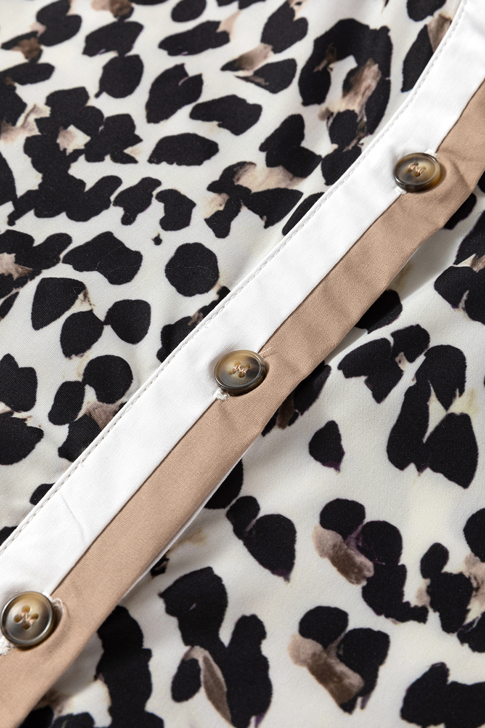 Multicolour Button Striped Collar Leopard Print Long Sleeve Flared Dress - loveforevers