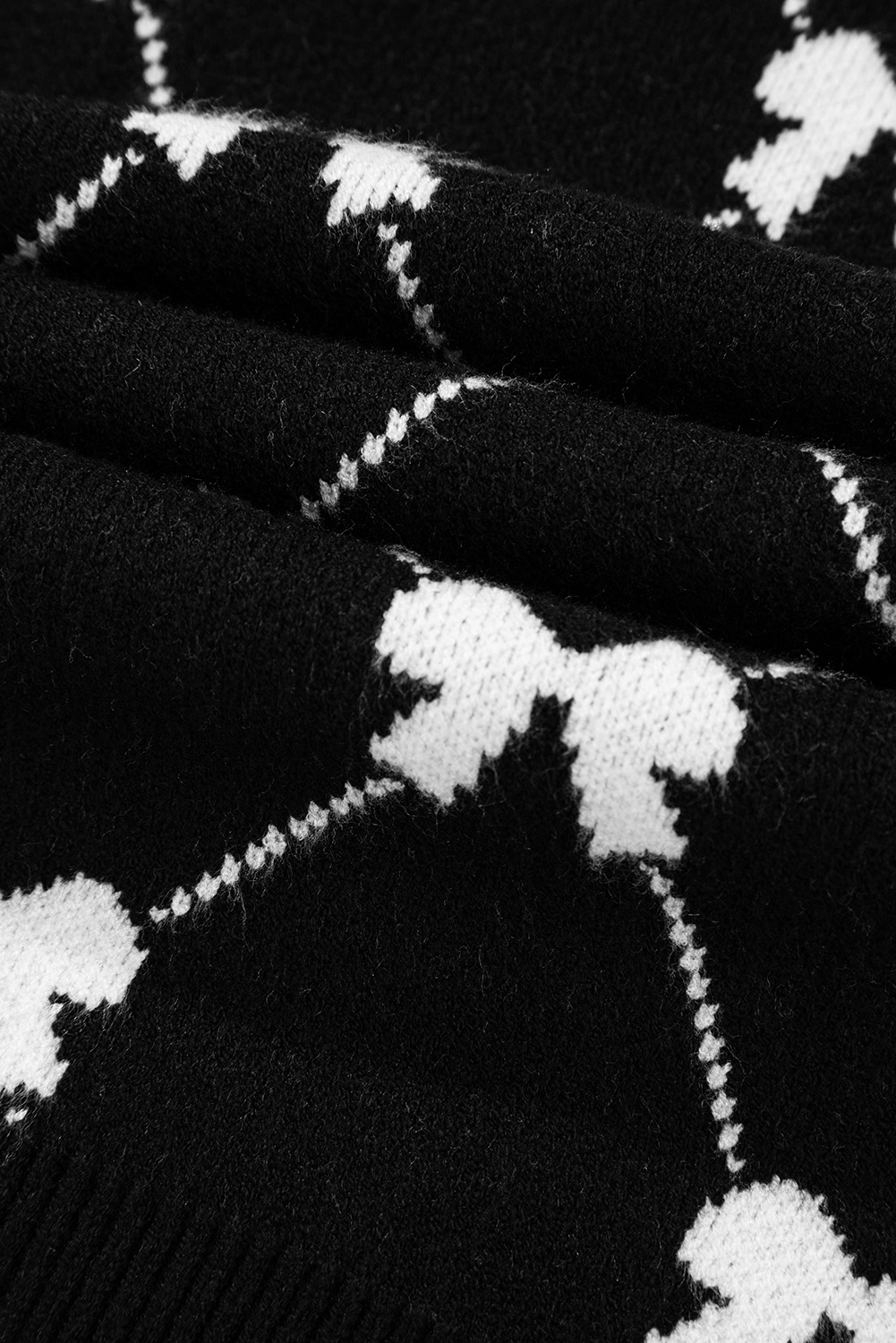 Black Preppy Vibes Bow Print Zipped Collar Sweater Tee - loveforevers