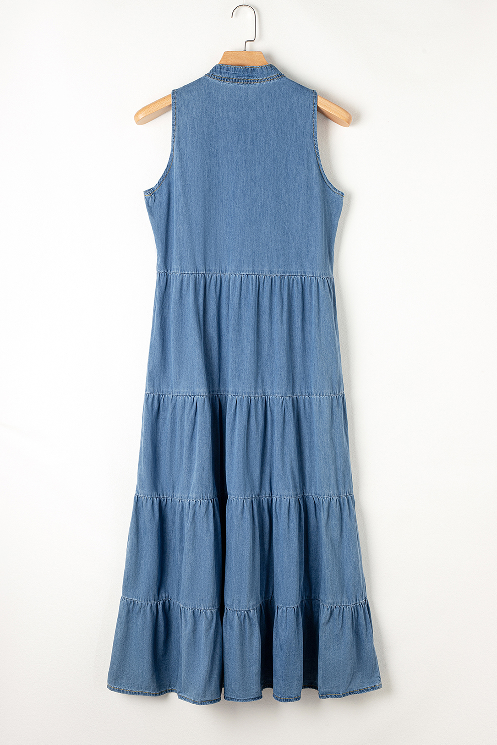Blue Sleeveless Tiered Chambray Maxi Dress - loveforevers