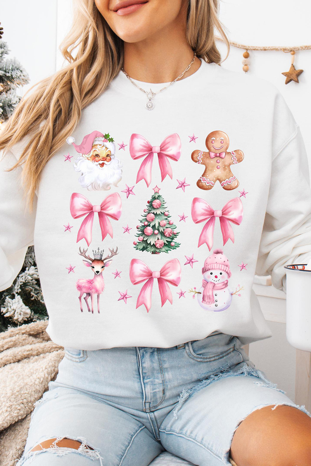 Beige Christmas Theme Pattern Pullover Sweatshirt - loveforevers