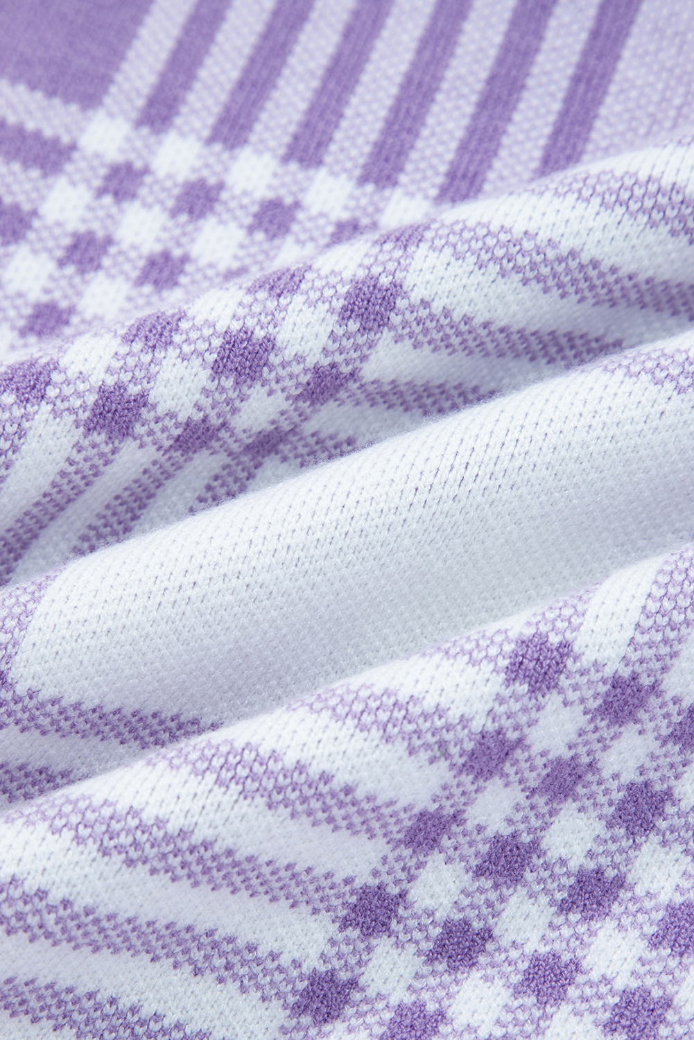 Lilac Plaid Print Ribbed Trim Loose Sweater - loveforevers