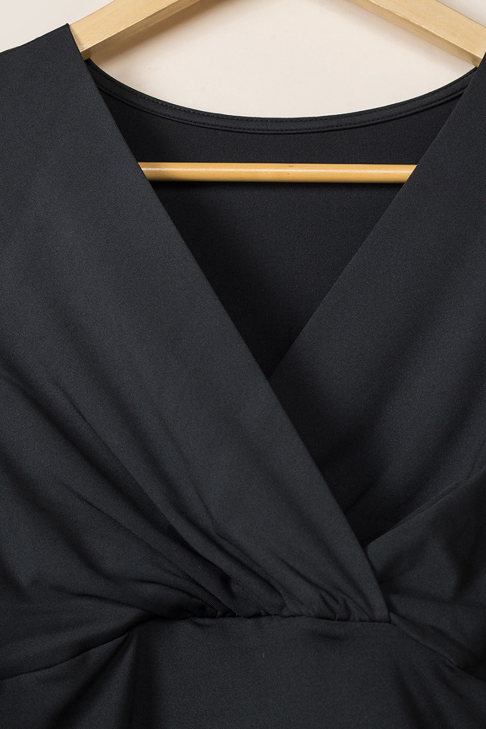 Black Long Sleeves Wrap V Neck Ruched Sheath Midi Dress - loveforevers