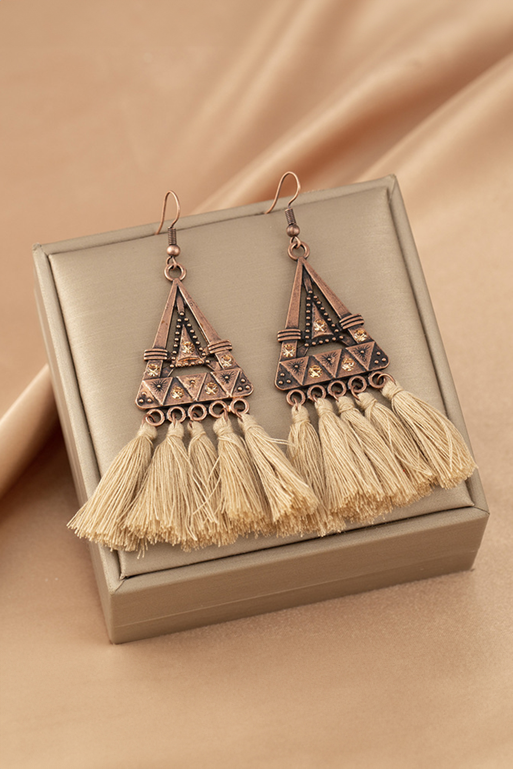 Brown Boho Triangle Metal Tasseled Earrings - loveforevers