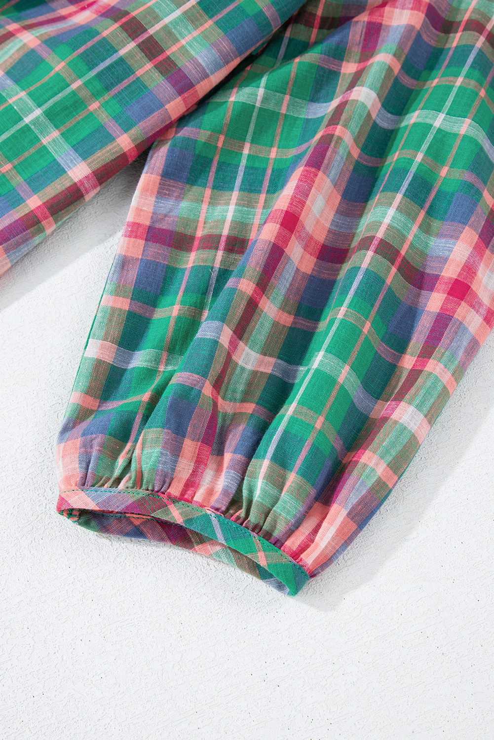 Green Checkered 3/4 Sleeve Collared Loose Fit Shirt - loveforevers