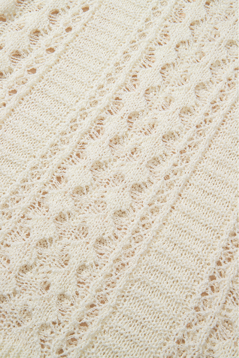 White Hollow Out Knit Bracelet Sleeve Drop Shoulder Sweater - loveforevers