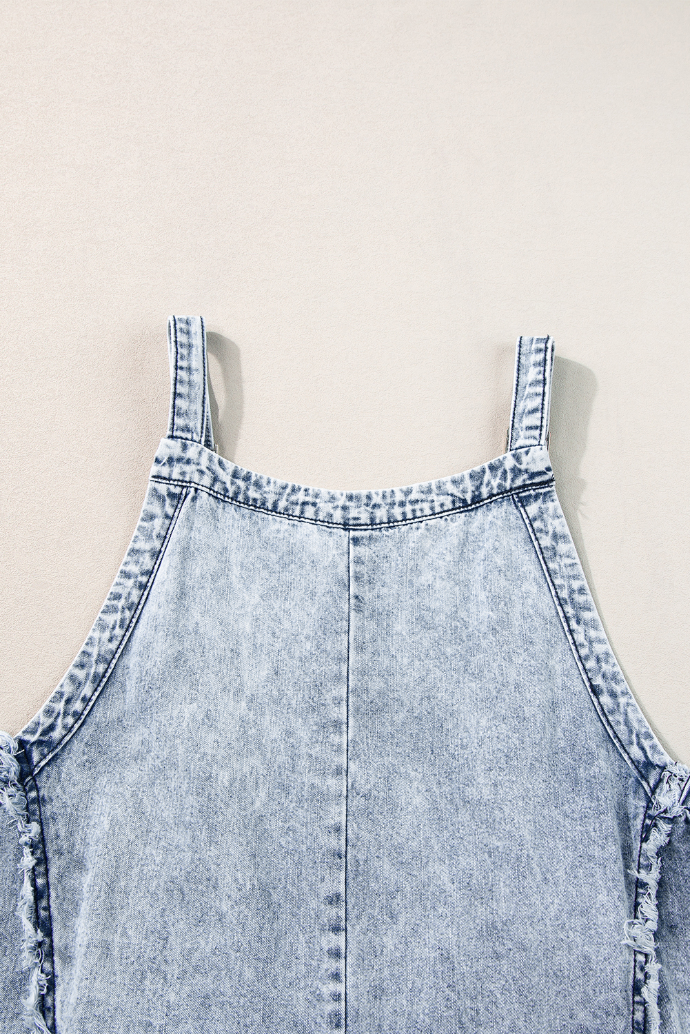 Beau Blue Light Wash Frayed Exposed Seam Wide Leg Denim Overall - loveforevers