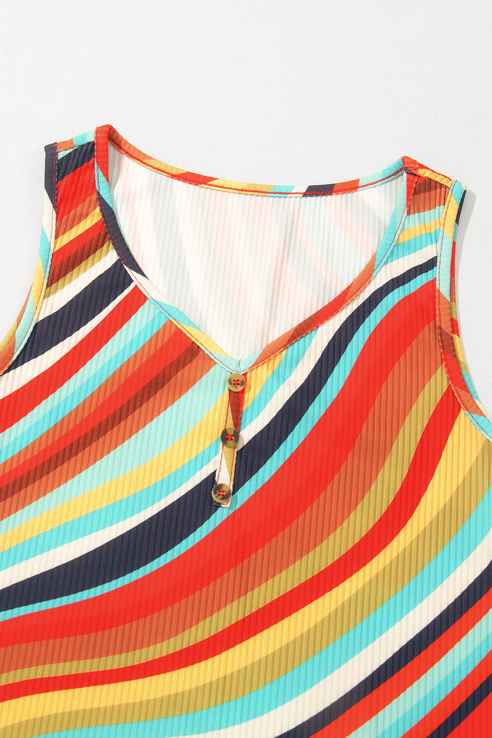 Multicolour Wavy Striped Buttoned V Neck Tank Top - loveforevers