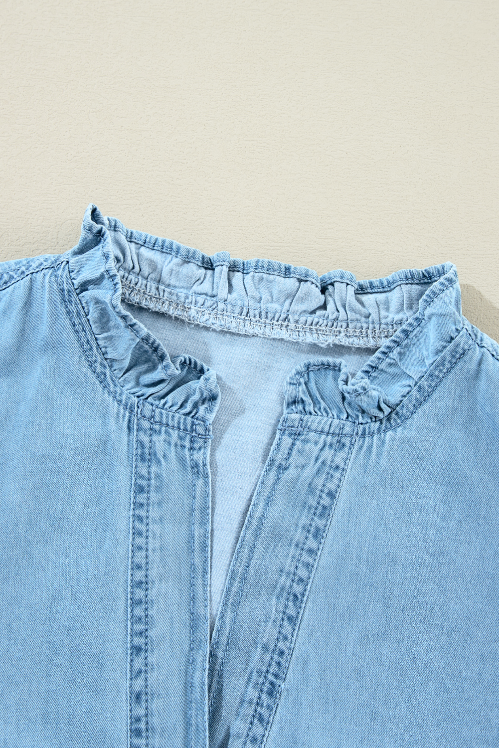 Myosotis Ruffled V Neck Buttoned Shift Denim Dress - loveforevers