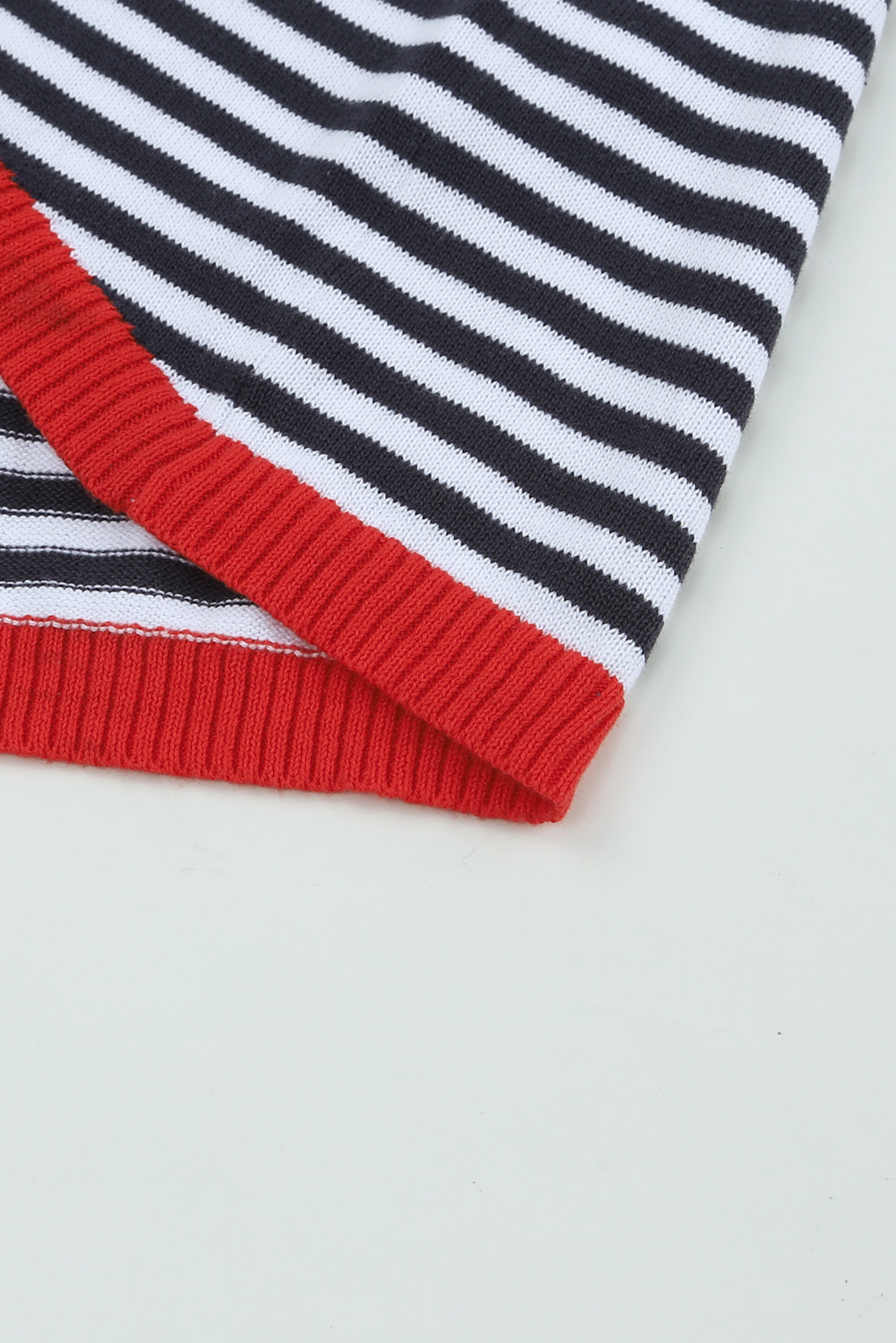 Fiery Red Striped Contrast Trimmed Drop Shoulder Sweater - loveforevers