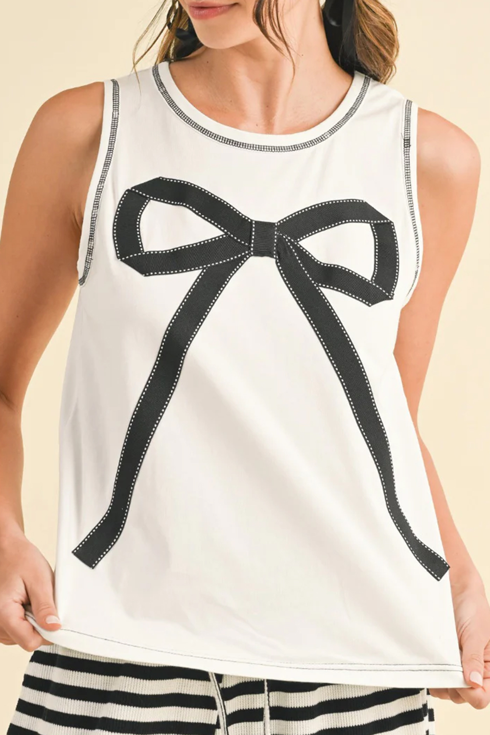 White Sweet Bow Stitching Trim Sleeveless Top - loveforevers
