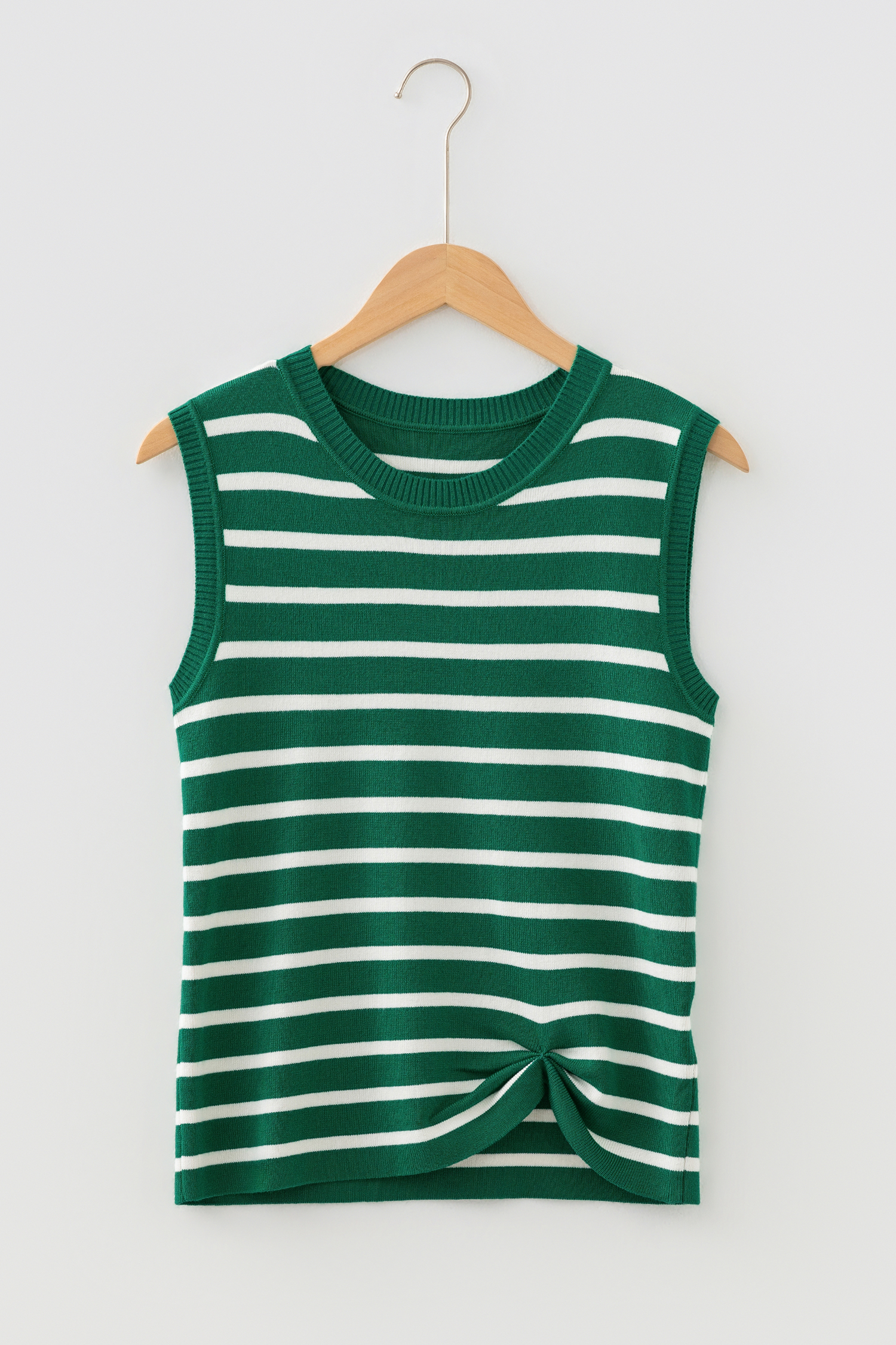 Green Stripe Crew Neck Sleeveless Sweater Vest - loveforevers